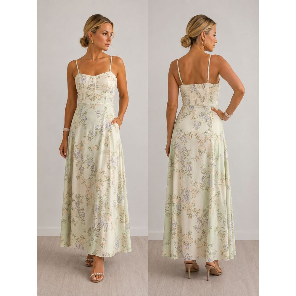 Super Natural by Secret Mission Pastel Floral Road Linen Blend Maxi Dress XS S